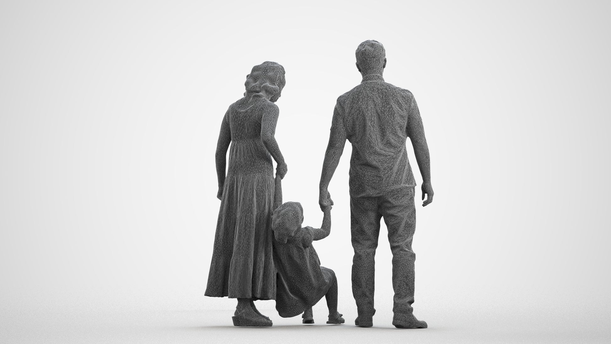 3D people model girl casual kids, scanned human for 3ds Max rendering, wireframe front view