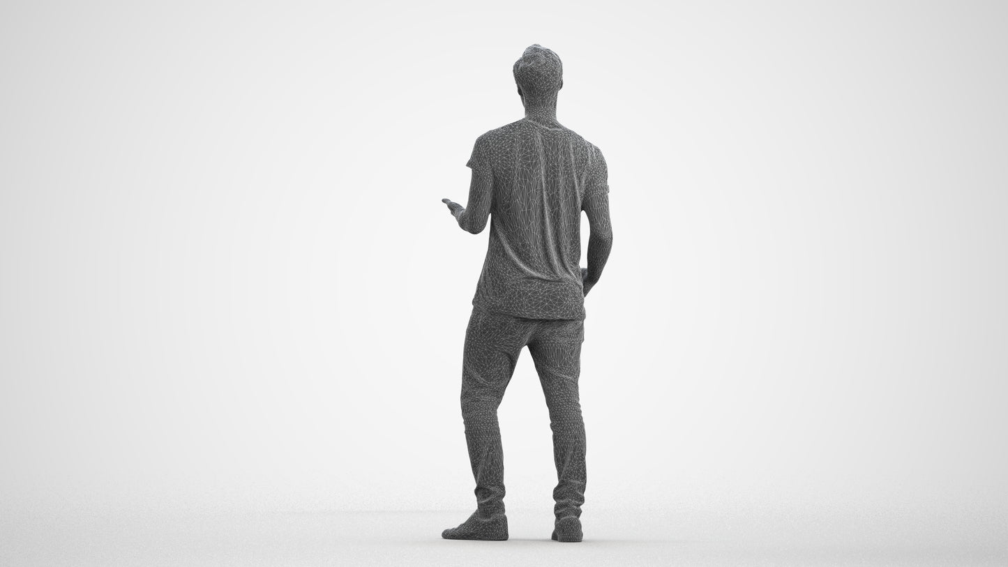 realistic 3D human man casual standing, archviz people FBX OBJ for Blender, wireframe front view
