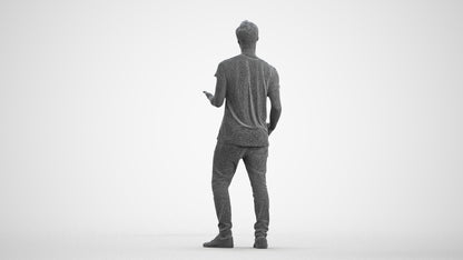 realistic 3D human man casual standing, archviz people FBX OBJ for Blender, wireframe front view