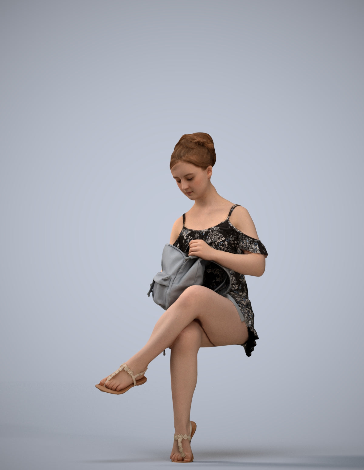 realistic 3D girl casual kids, scanned archviz people for Blender and 3ds Max