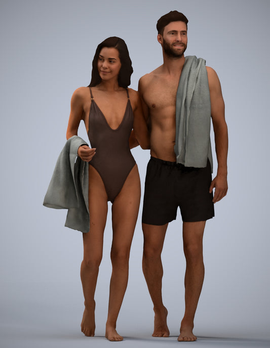 3D people model woman pool, scanned human for 3ds Max rendering