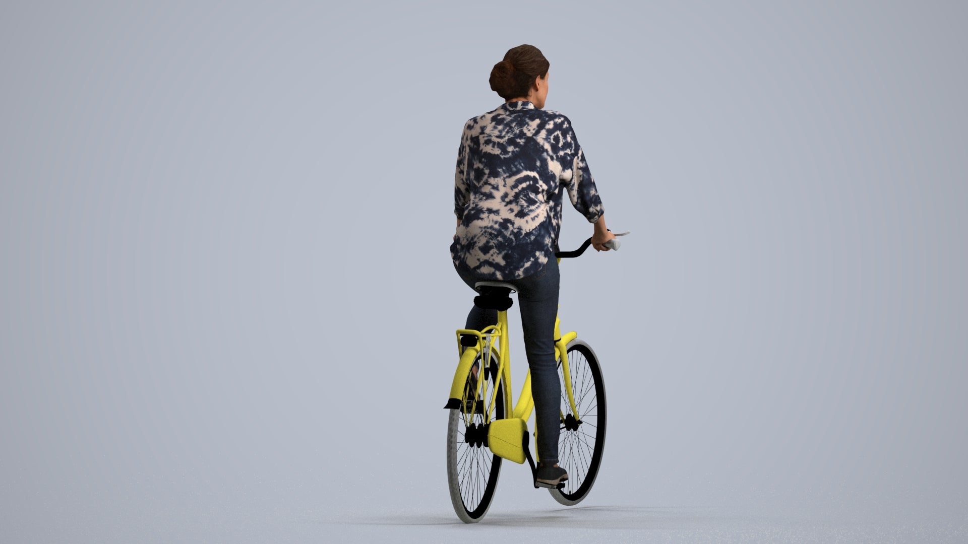 photogrammetry 3D woman casual cycling, realistic human model archviz FBX, front view render