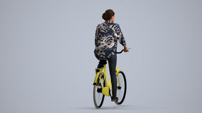 photogrammetry 3D woman casual cycling, realistic human model archviz FBX, front view render