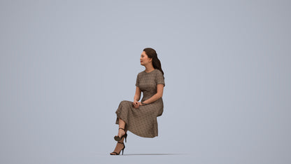 realistic 3D woman casual sitting, scanned archviz people for Blender and 3ds Max, top-down view render
