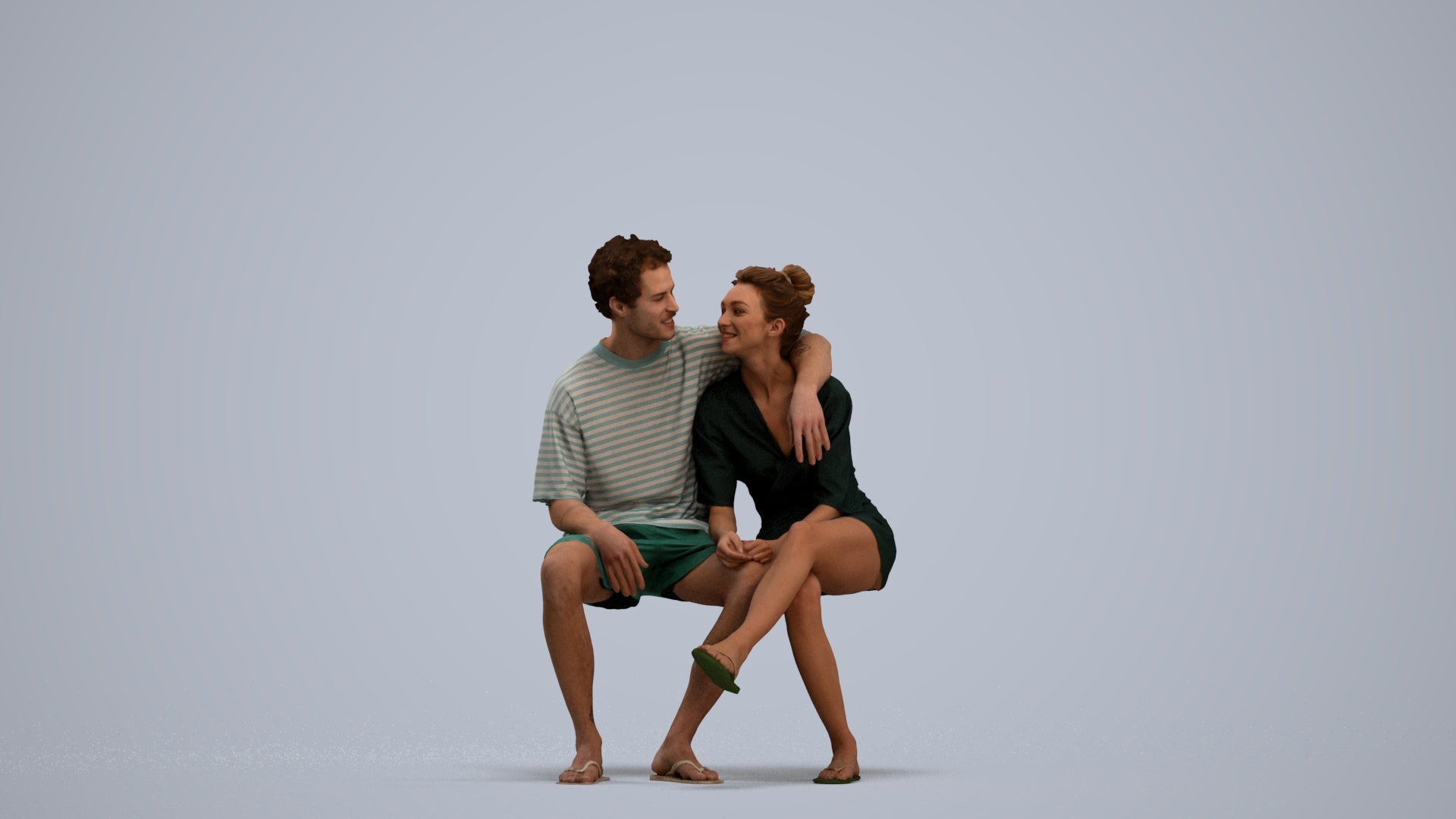 3D human model woman casual couple, photogrammetry scanned person for archviz, standing pose render