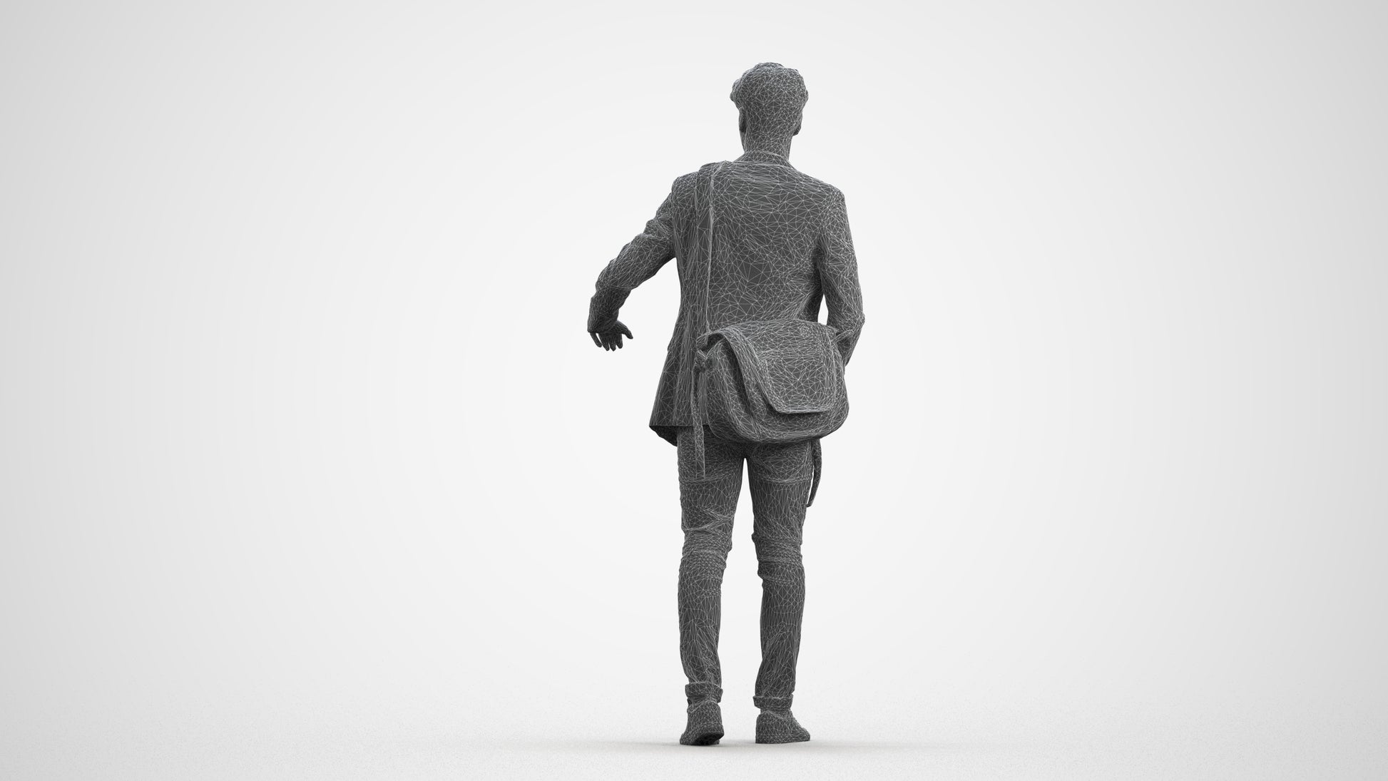 3D scanned man standing casual, photorealistic archviz people for Enscape and SketchUp, wireframe front view
