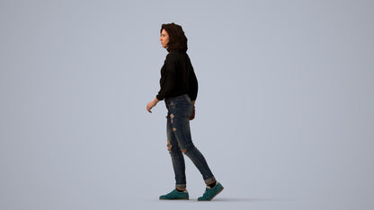 realistic 3D human woman casual walking, archviz people FBX OBJ for Blender, three-quarter view render