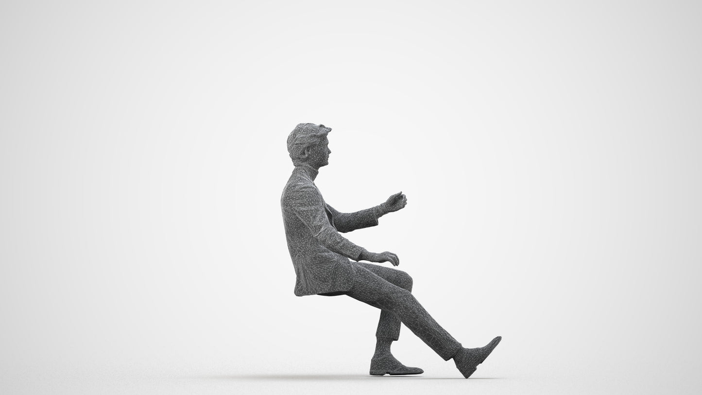 realistic 3D people man business driving, render-ready for V-Ray and Corona, FBX OBJ, wireframe side view