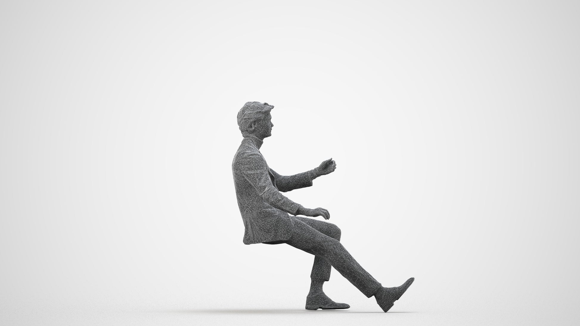realistic 3D people man business driving, render-ready for V-Ray and Corona, FBX OBJ, wireframe side view