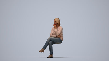 scanned 3D woman casual sitting, photogrammetry people for Enscape and V-Ray, top-down view render