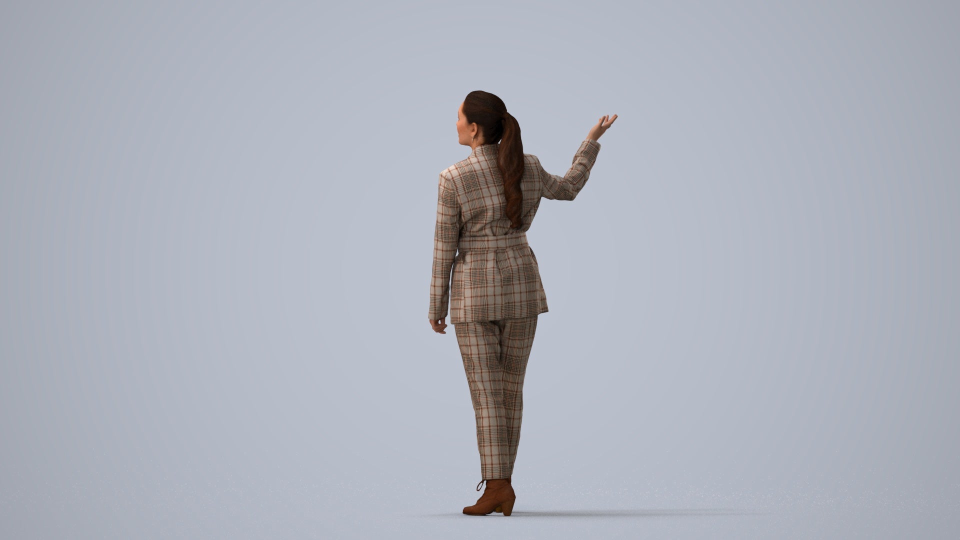 3D people model woman business, scanned human for 3ds Max rendering, three-quarter view render