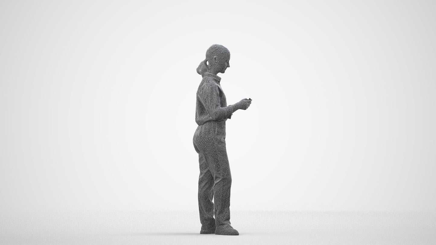 3D scanned girl kids, photorealistic archviz people for Enscape and SketchUp, wireframe side view
