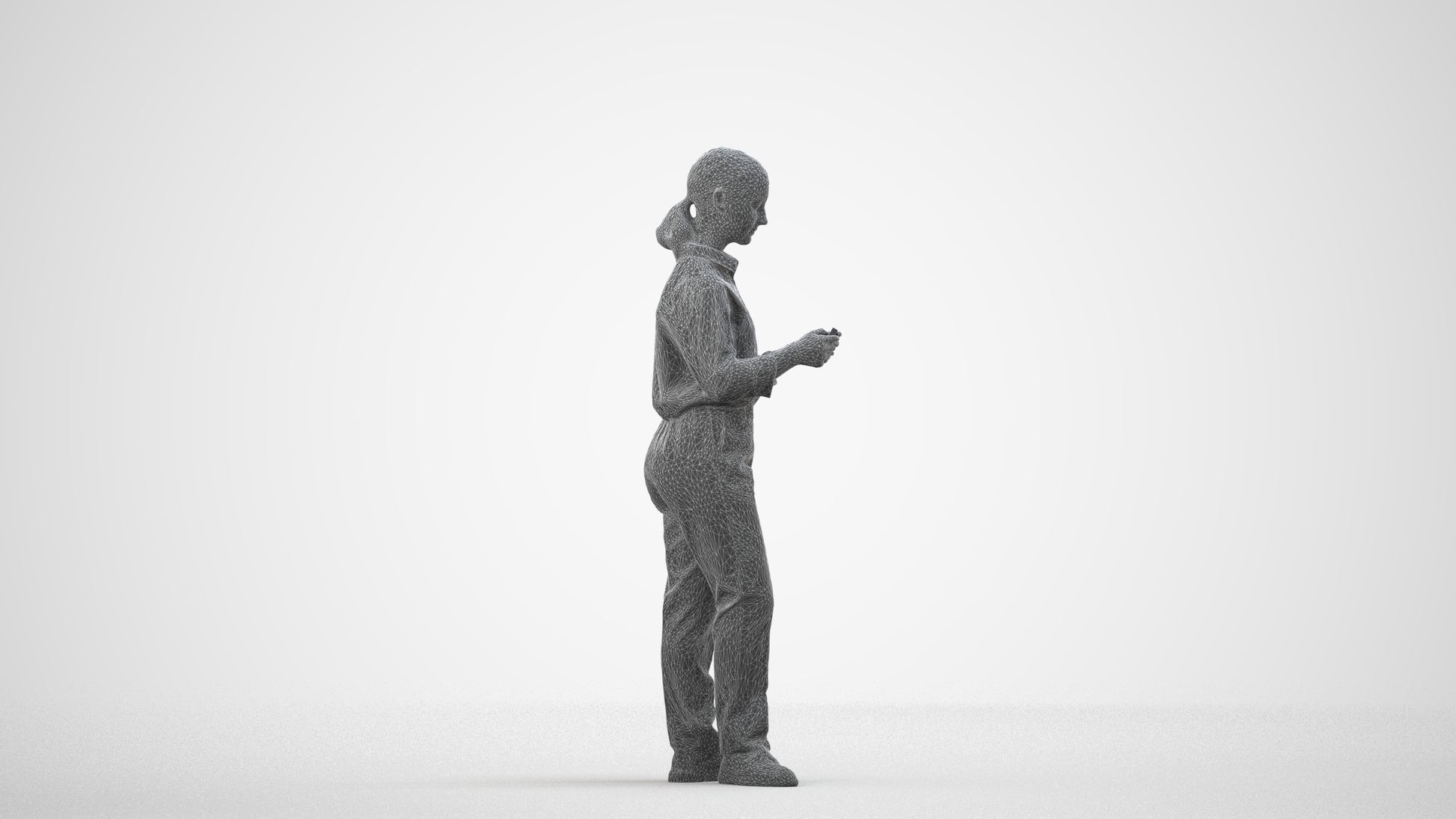3D scanned girl kids, photorealistic archviz people for Enscape and SketchUp, wireframe side view