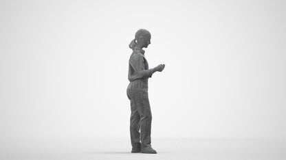 3D scanned girl kids, photorealistic archviz people for Enscape and SketchUp, wireframe side view