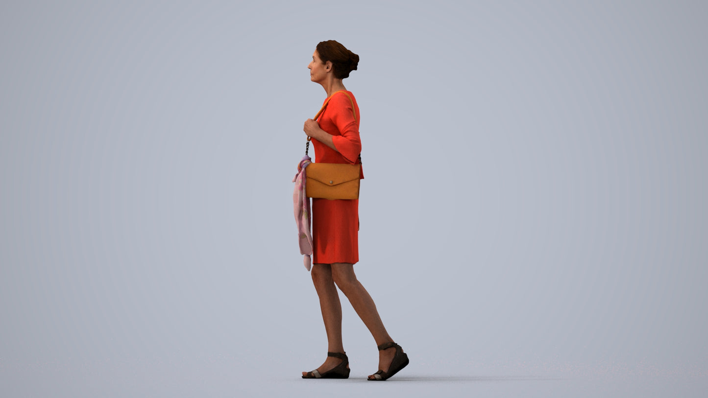 realistic 3D people senior woman business walking, render-ready for V-Ray and Corona, FBX OBJ, three-quarter view render