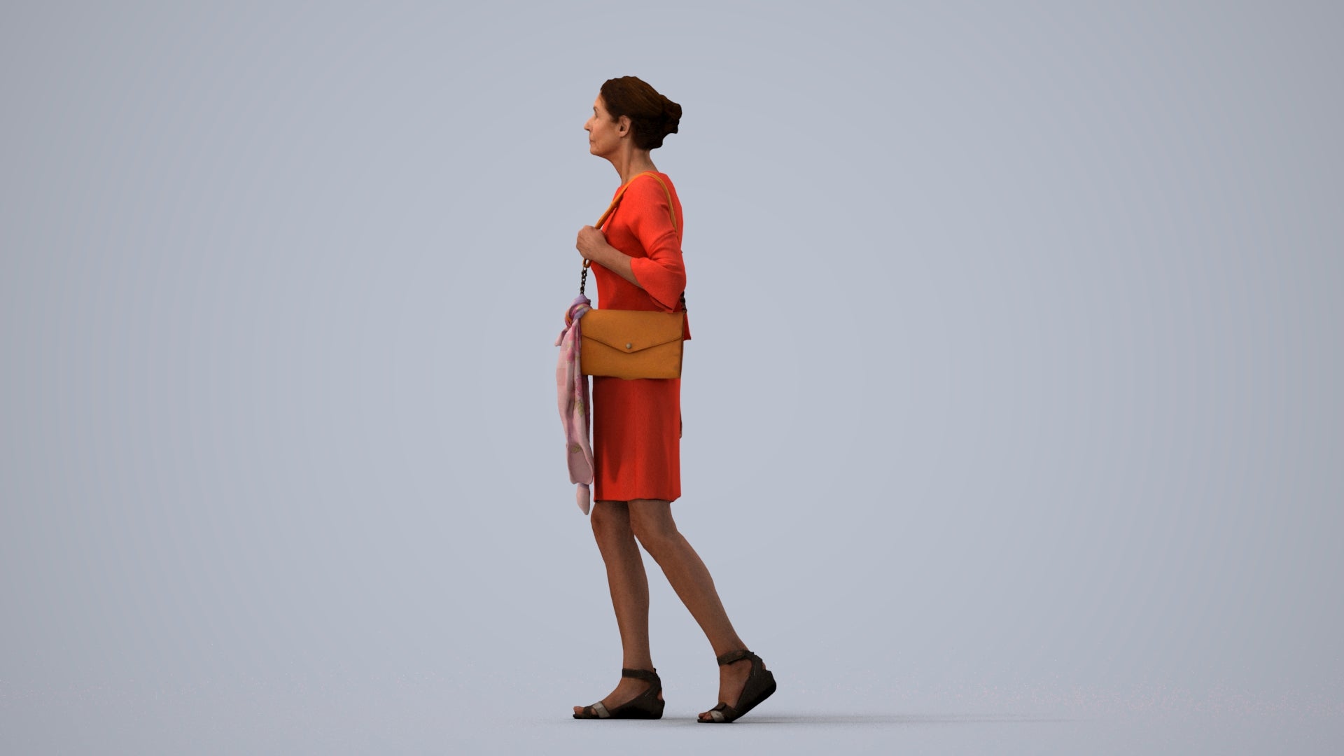realistic 3D people senior woman business walking, render-ready for V-Ray and Corona, FBX OBJ, three-quarter view render