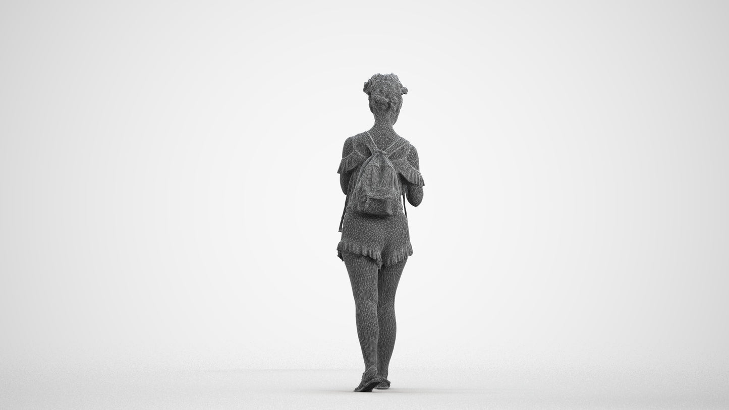 3D people model girl casual kids, scanned human for 3ds Max rendering, wireframe front view