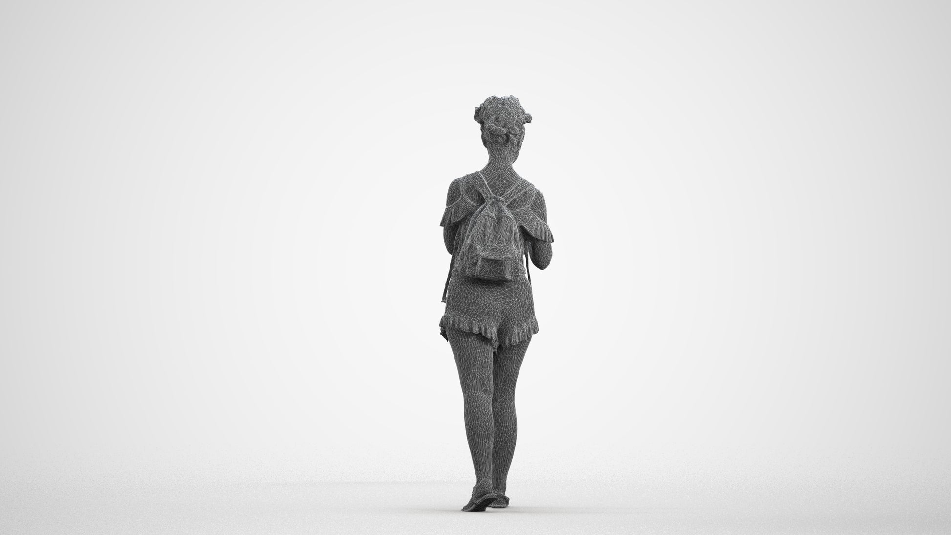3D people model girl casual kids, scanned human for 3ds Max rendering, wireframe front view