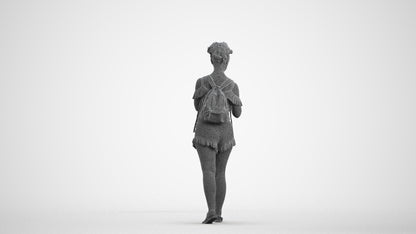 3D people model girl casual kids, scanned human for 3ds Max rendering, wireframe front view