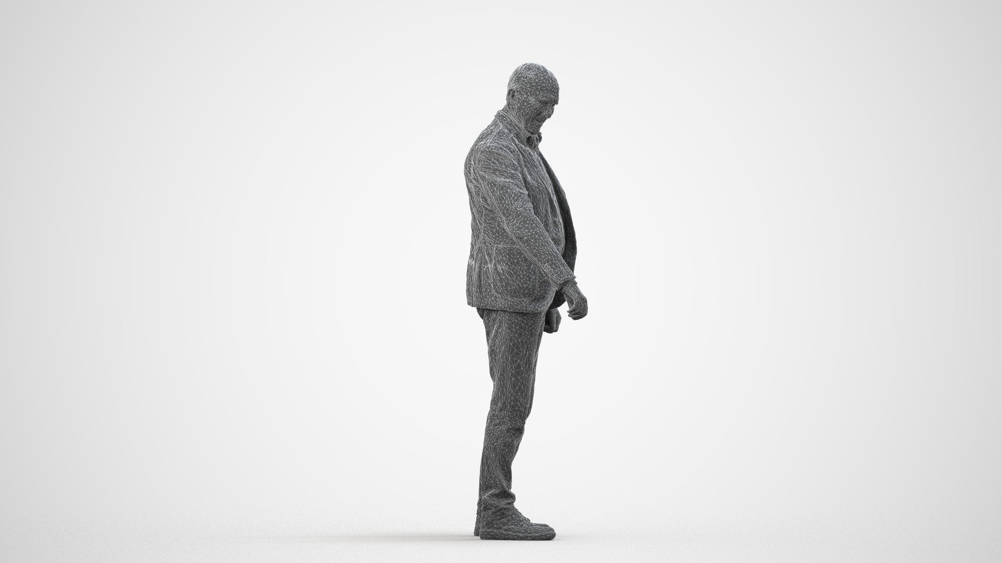 photogrammetry 3D senior man casual standing, realistic human model archviz FBX, wireframe side view