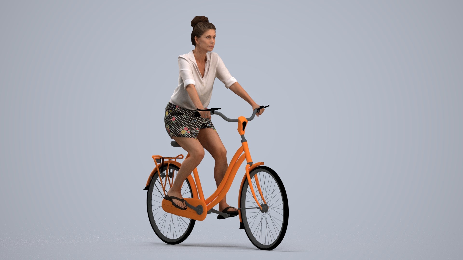 realistic 3D human woman casual cycling, archviz people FBX OBJ for Blender, standing pose render