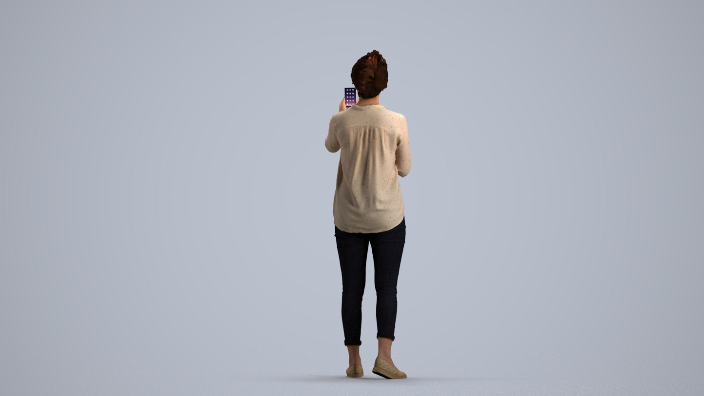 realistic 3D people woman casual standing, render-ready for V-Ray and Corona, FBX OBJ, front view render