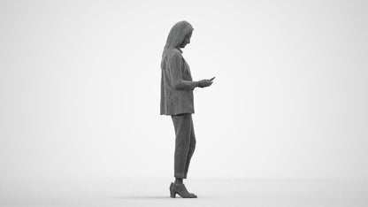 3D human model woman business, photogrammetry scanned person for archviz, wireframe side view