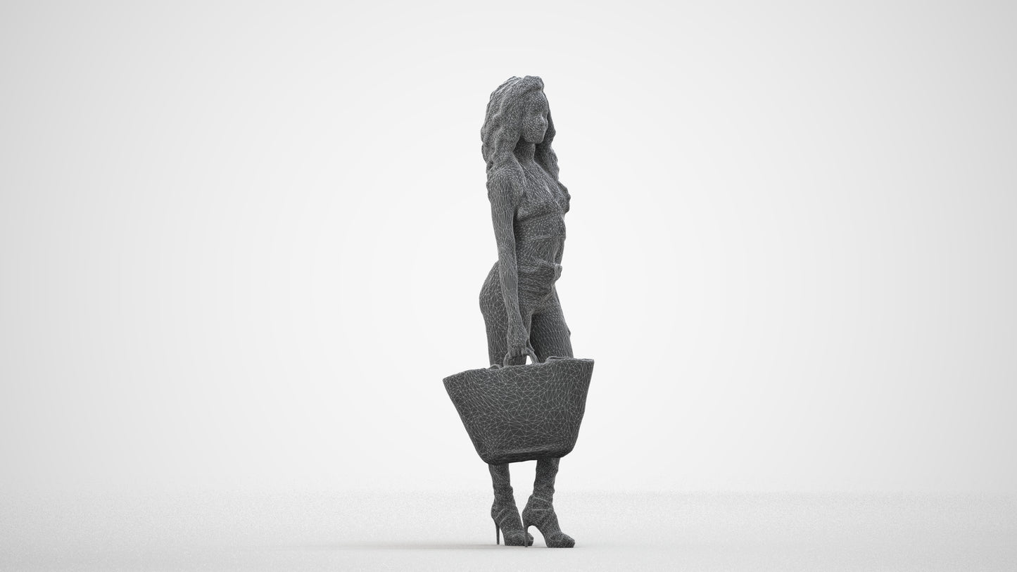 realistic 3D people woman casual walking, render-ready for V-Ray and Corona, FBX OBJ, wireframe side view
