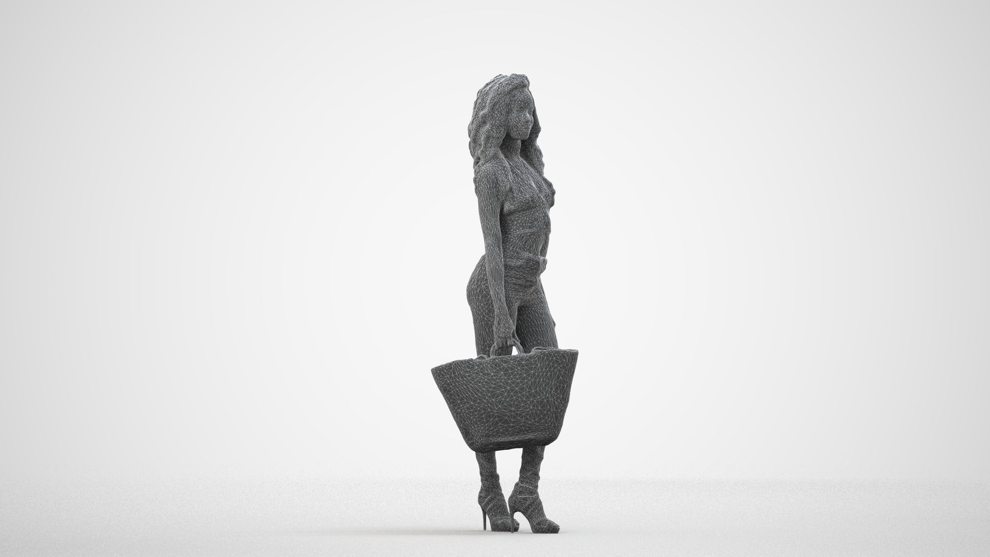 realistic 3D people woman casual walking, render-ready for V-Ray and Corona, FBX OBJ, wireframe side view
