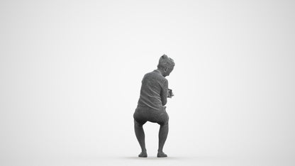 realistic 3D woman casual sitting, scanned archviz people for Blender and 3ds Max, wireframe front view