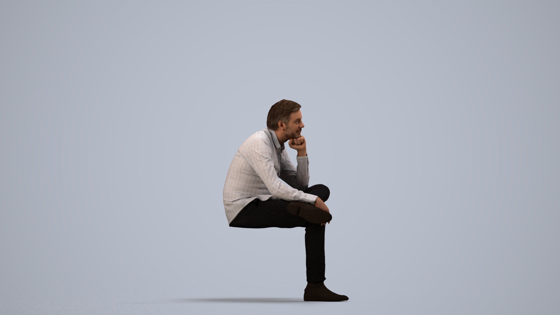 3D scanned man business, photorealistic archviz people for Enscape and SketchUp, side view render