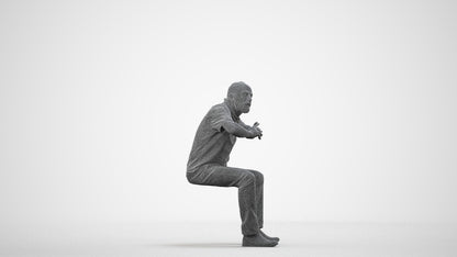 3D people model senior man casual sitting, scanned human for 3ds Max rendering, wireframe side view