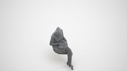 3D scanned woman sitting casual, photorealistic archviz people for Enscape and SketchUp, wireframe three-quarter view