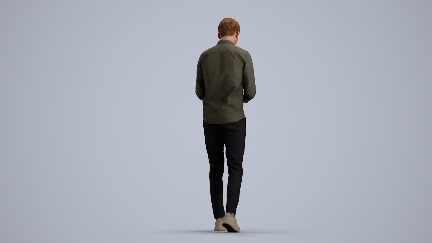 realistic 3D man casual walking, scanned archviz people for Blender and 3ds Max, front view render