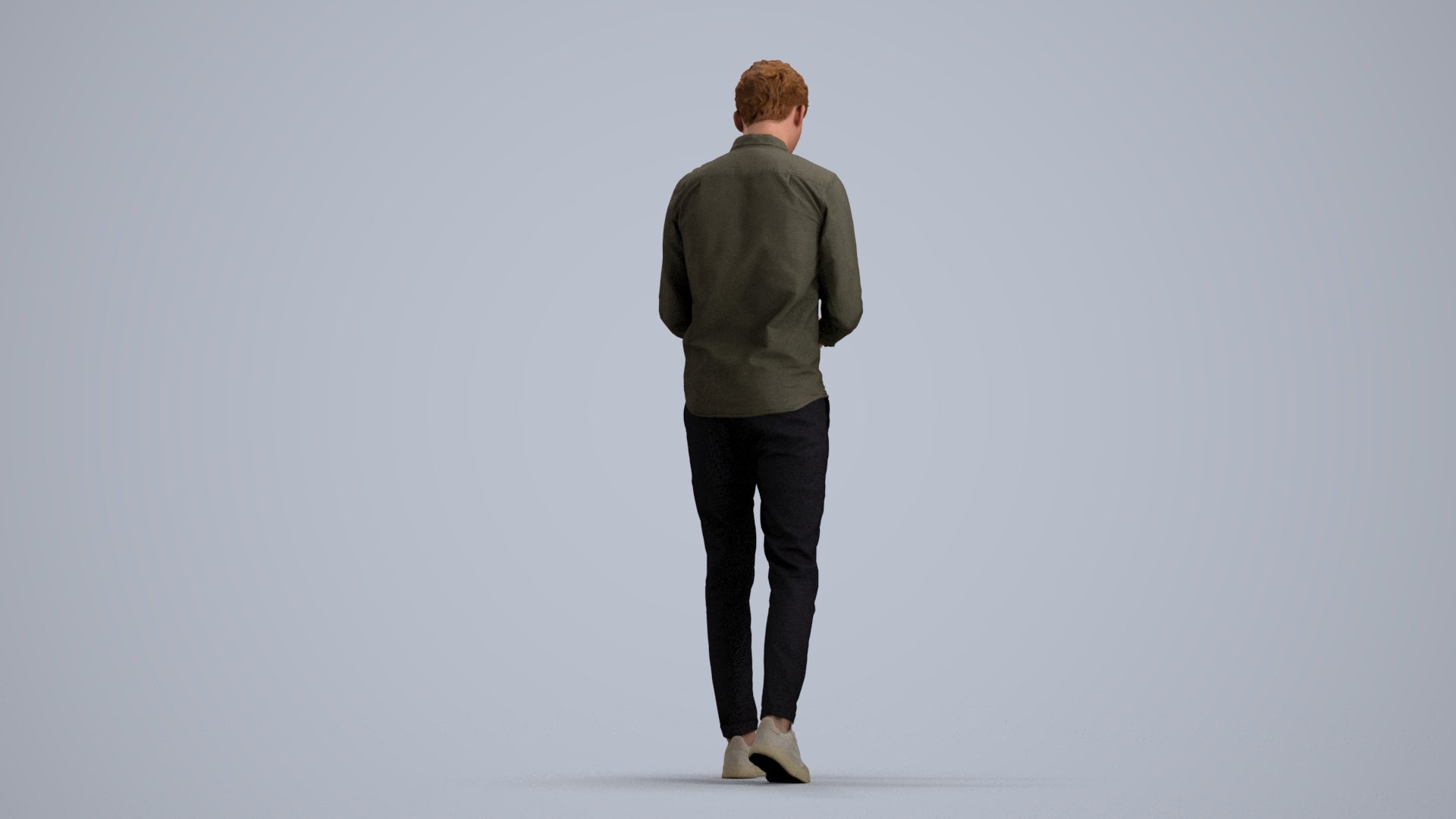 realistic 3D man casual walking, scanned archviz people for Blender and 3ds Max, front view render