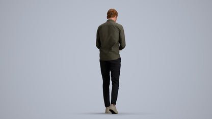 realistic 3D man casual walking, scanned archviz people for Blender and 3ds Max, front view render