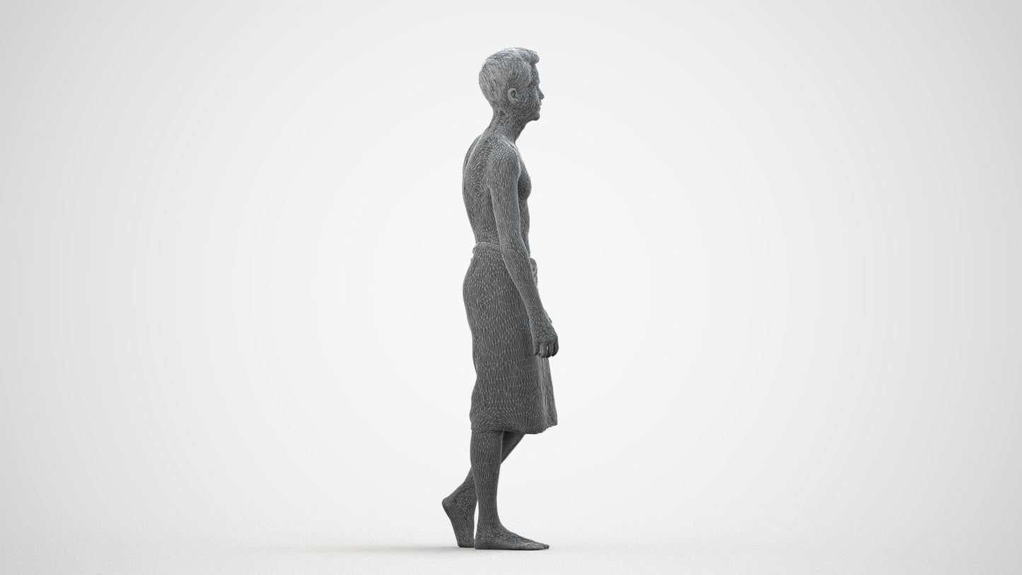photogrammetry 3D man sport, realistic human model archviz FBX, wireframe side view