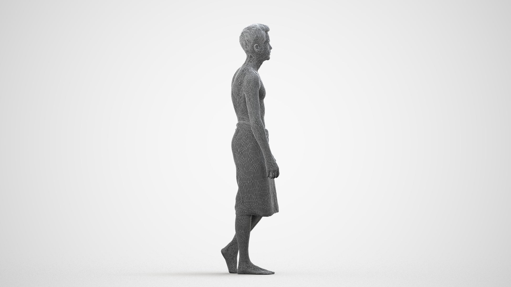 photogrammetry 3D man sport, realistic human model archviz FBX, wireframe side view