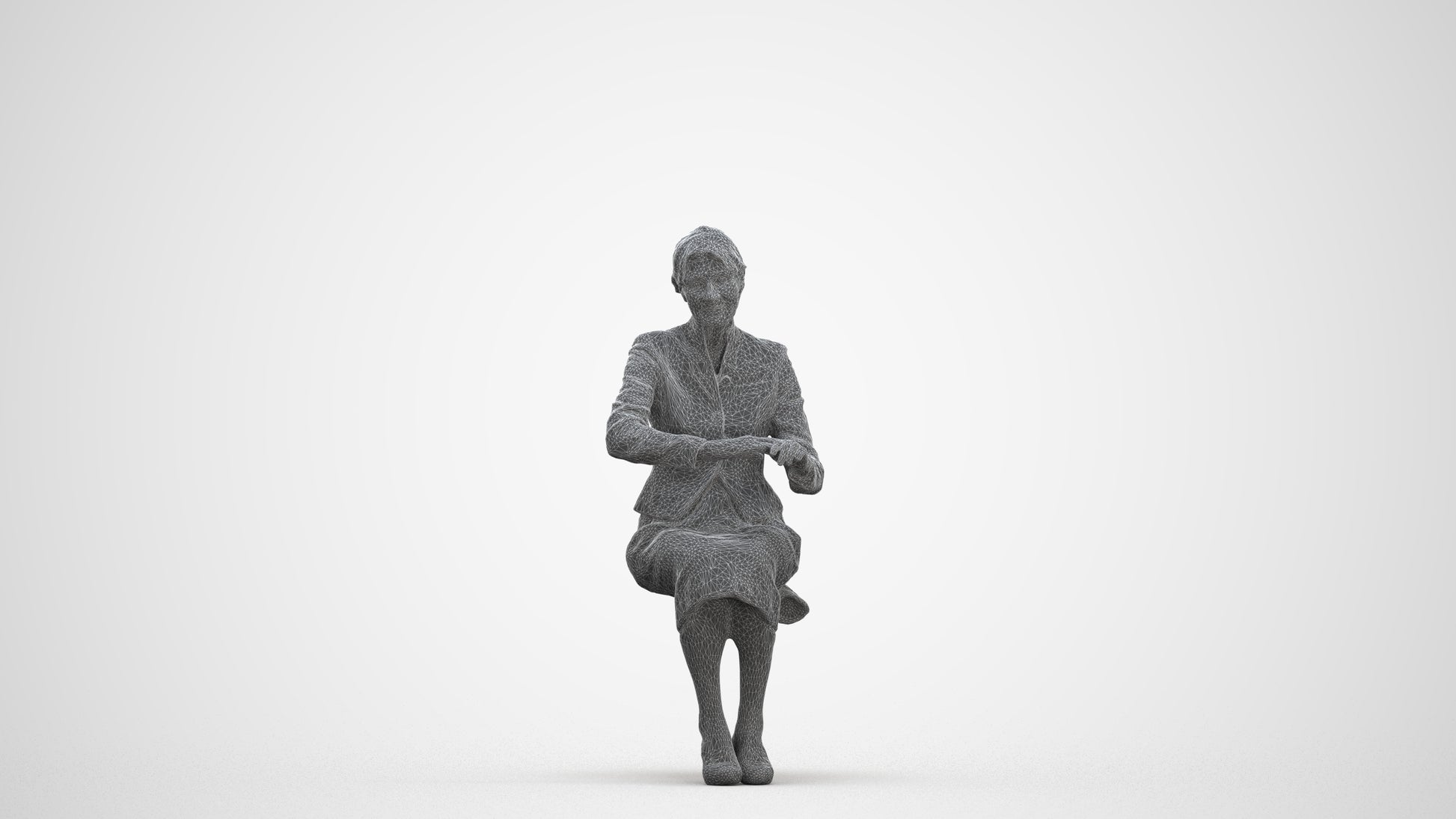 scanned 3D senior woman formal sitting, photogrammetry people for Enscape and V-Ray, three-quarter front view render
