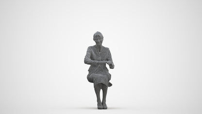 scanned 3D senior woman formal sitting, photogrammetry people for Enscape and V-Ray, three-quarter front view render