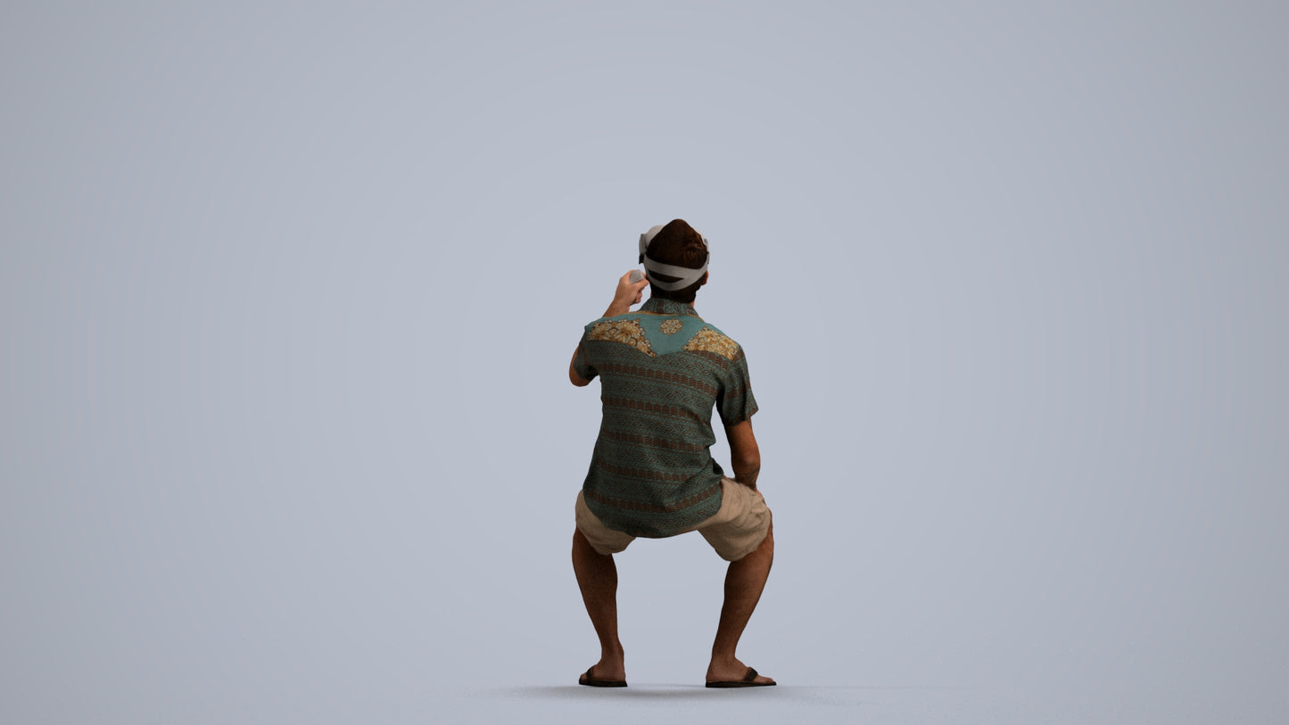 realistic 3D man casual sitting, scanned archviz people for Blender and 3ds Max, front view render