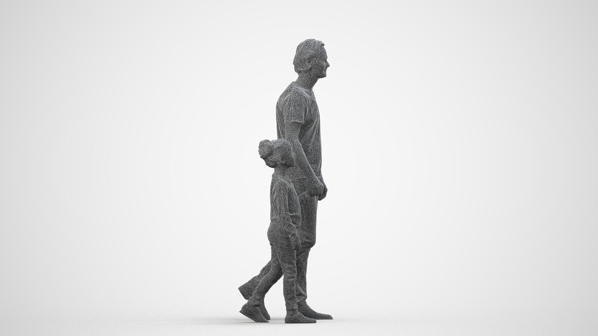 photogrammetry 3D girl casual standing, realistic human model archviz FBX, wireframe side view