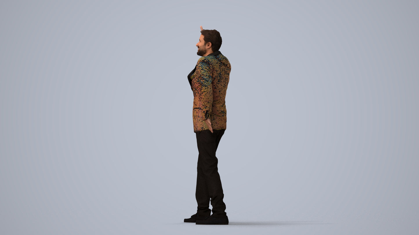 realistic 3D human man formal dancing, archviz people FBX OBJ for Blender, three-quarter view render