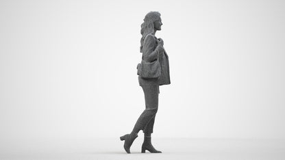 3D people model woman business walking, scanned human for 3ds Max rendering, wireframe side view