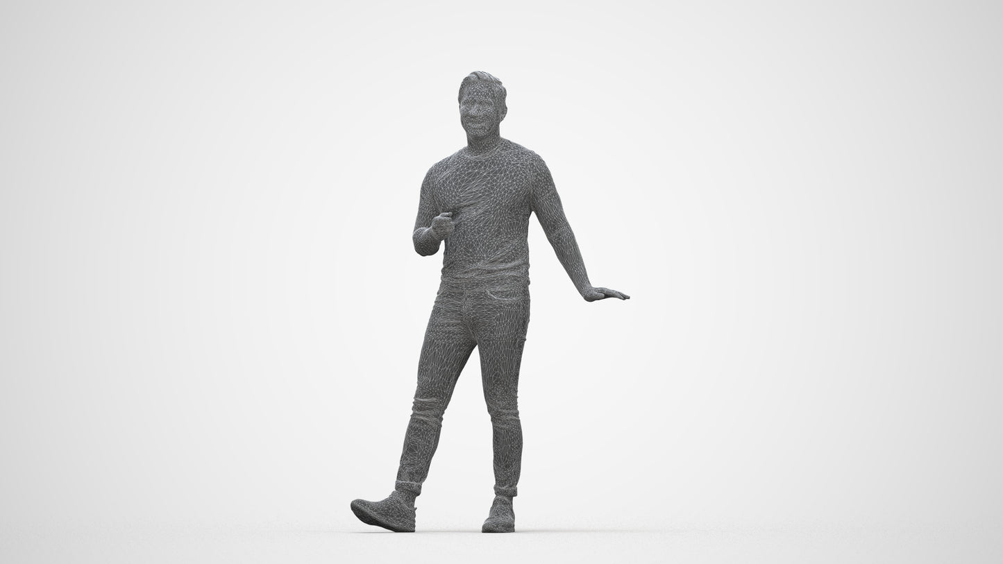realistic 3D people man casual standing, render-ready for V-Ray and Corona, FBX OBJ, wireframe back view