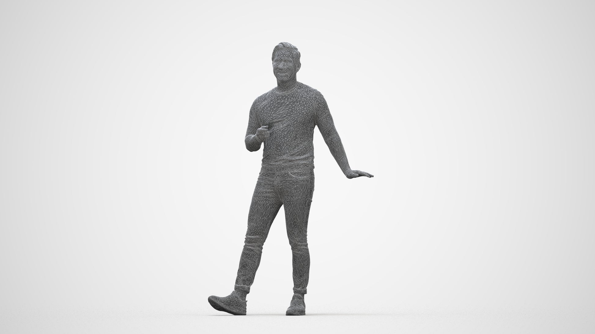 realistic 3D people man casual standing, render-ready for V-Ray and Corona, FBX OBJ, wireframe back view