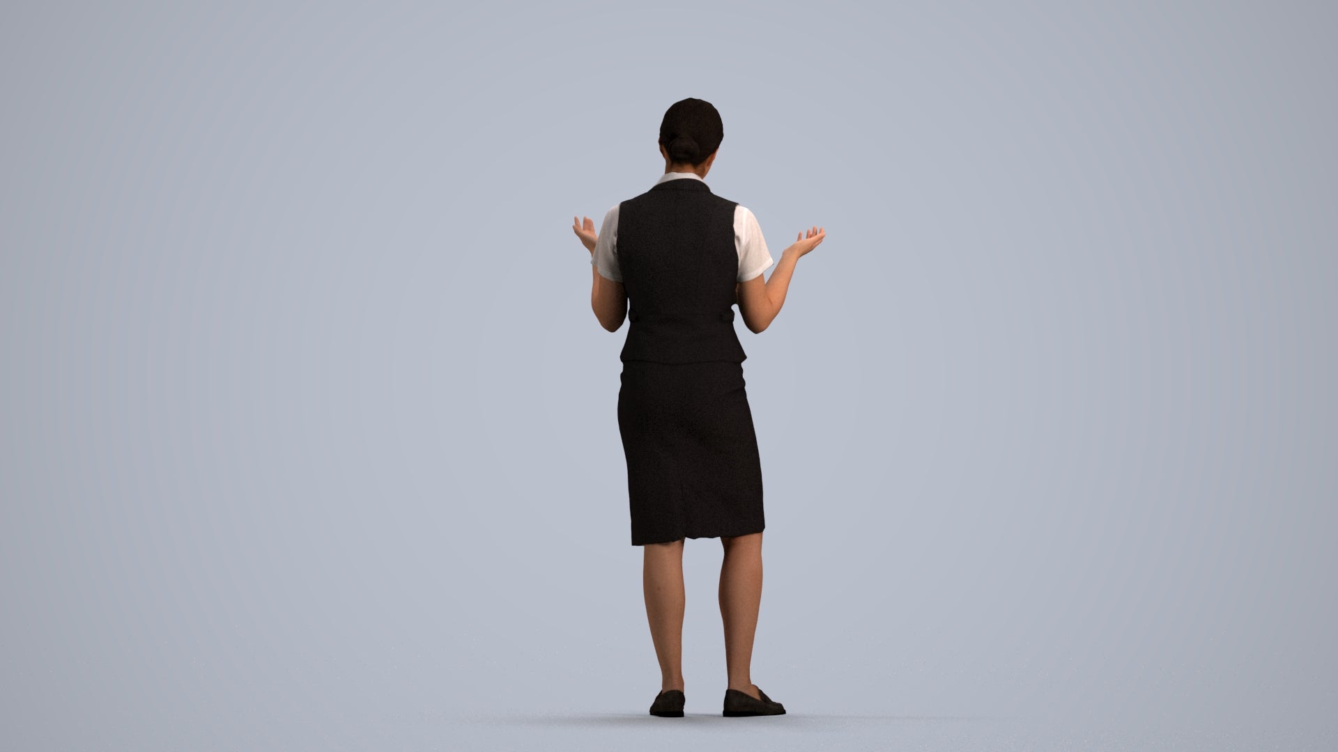 realistic 3D human woman hospitality, archviz people FBX OBJ for Blender, front view render