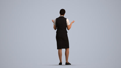 realistic 3D human woman hospitality, archviz people FBX OBJ for Blender, front view render