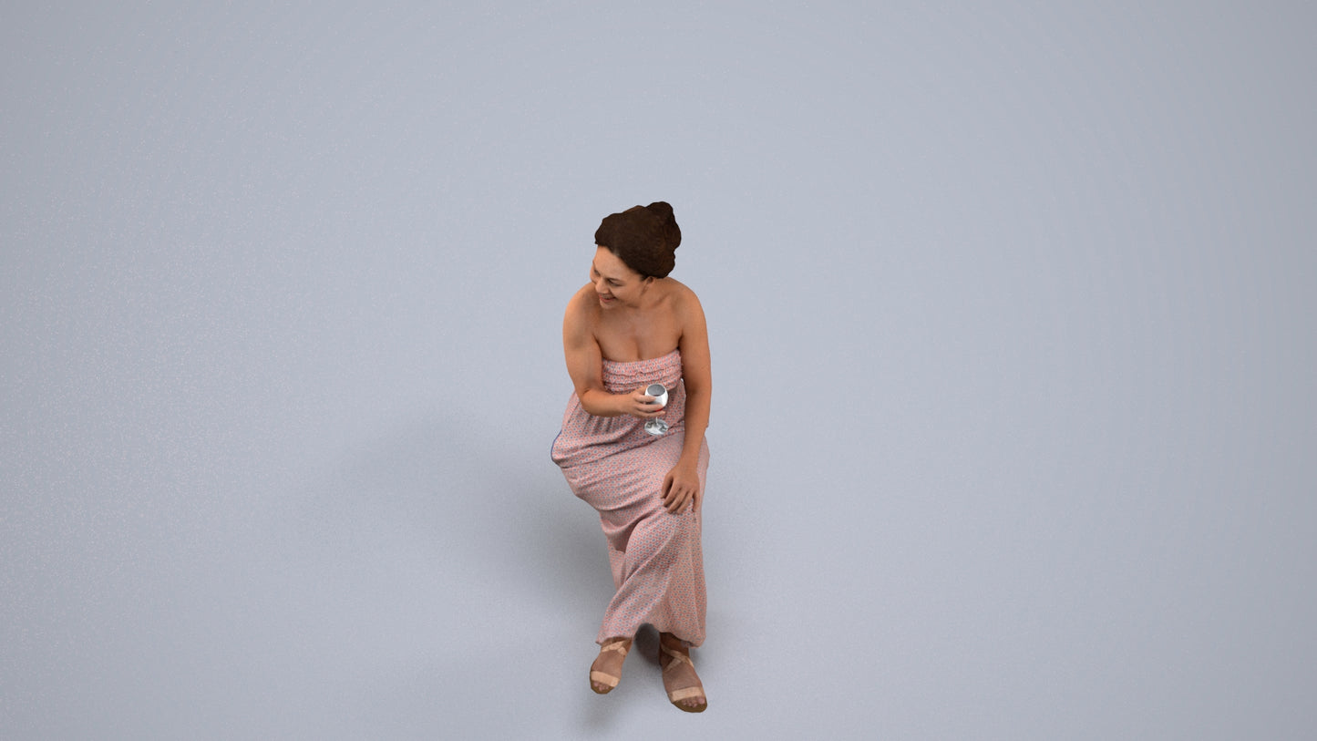 photogrammetry 3D woman casual sitting, realistic human model archviz FBX, back view render