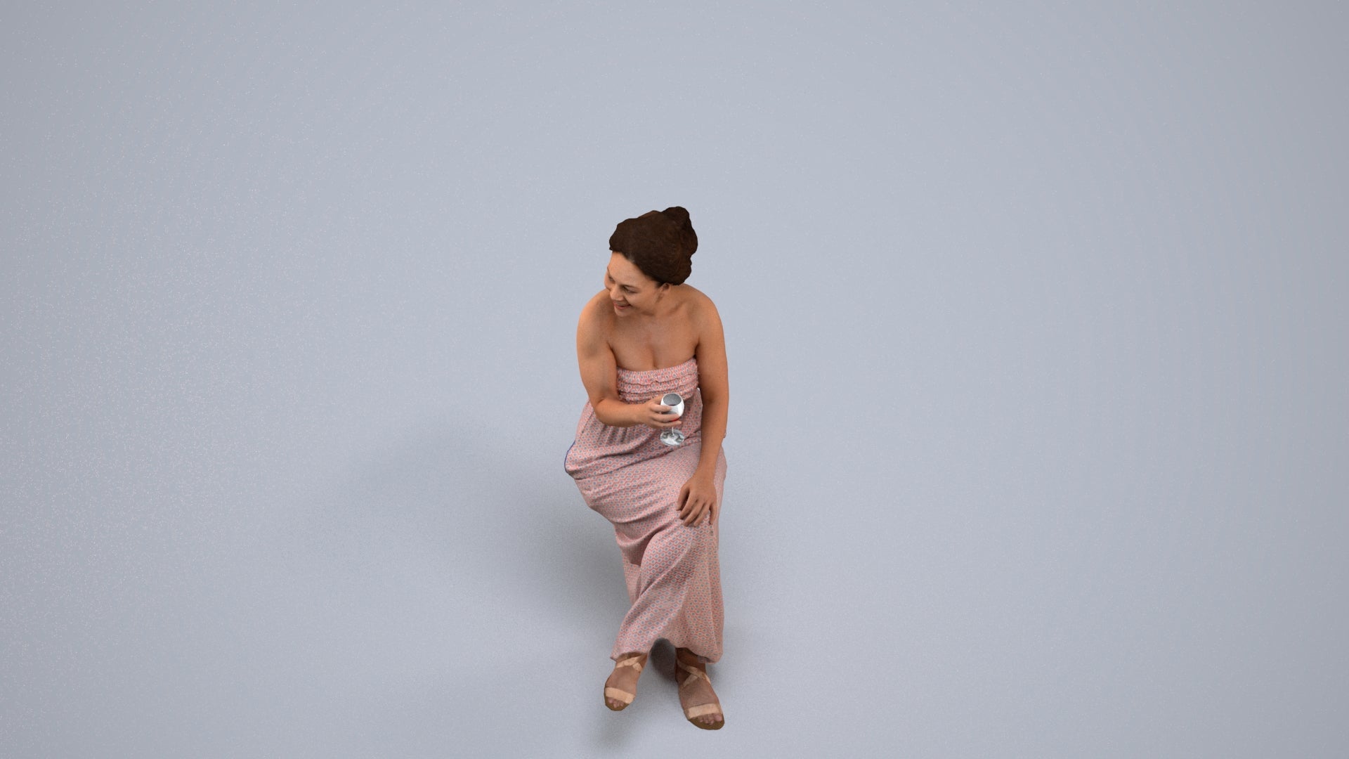 photogrammetry 3D woman casual sitting, realistic human model archviz FBX, back view render
